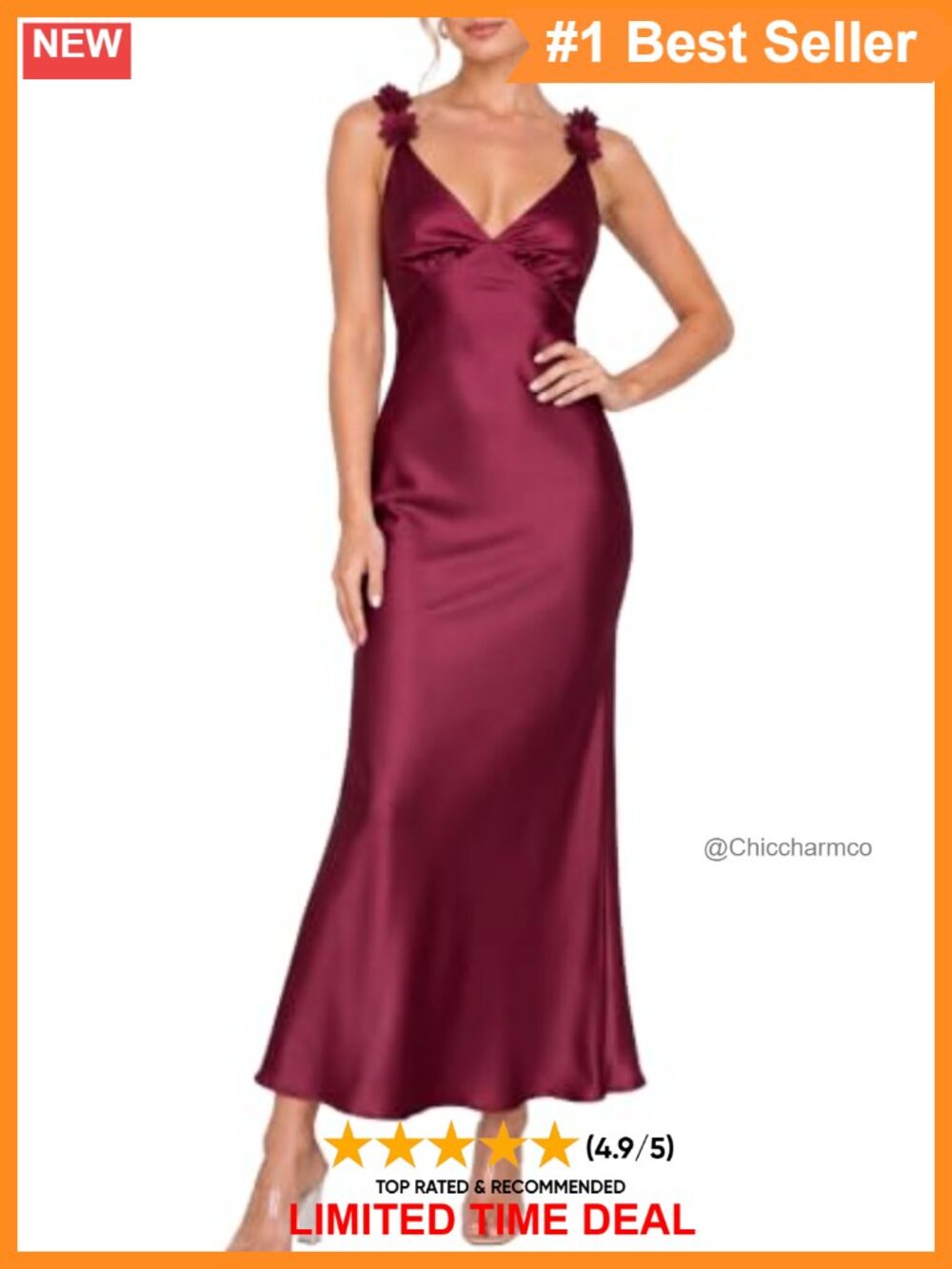 Satin V Neck Midi Dress Sleeveless Spaghetti Strap Formal Wedding Guest